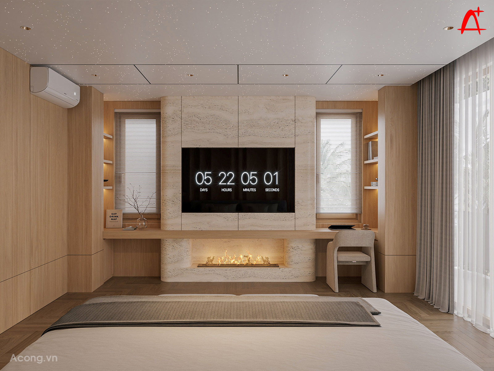 Mảng kệ tivi- điểm nhấn của phòng ngủ